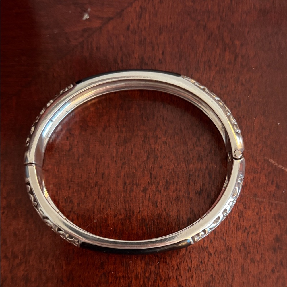 Brighton Silver and Black Enamel Clamper Bracelet #505 - Picture 3 of 9